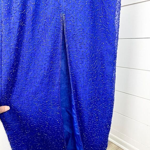 Laurence Kazar Vintage Silk Beaded Evening Gown Size Small Blue - Picture 8 of 10